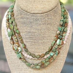 LUSCIOUS Vintage Royston Turquoise & Milky Quartz Necklace w/925 & MOP Clasp